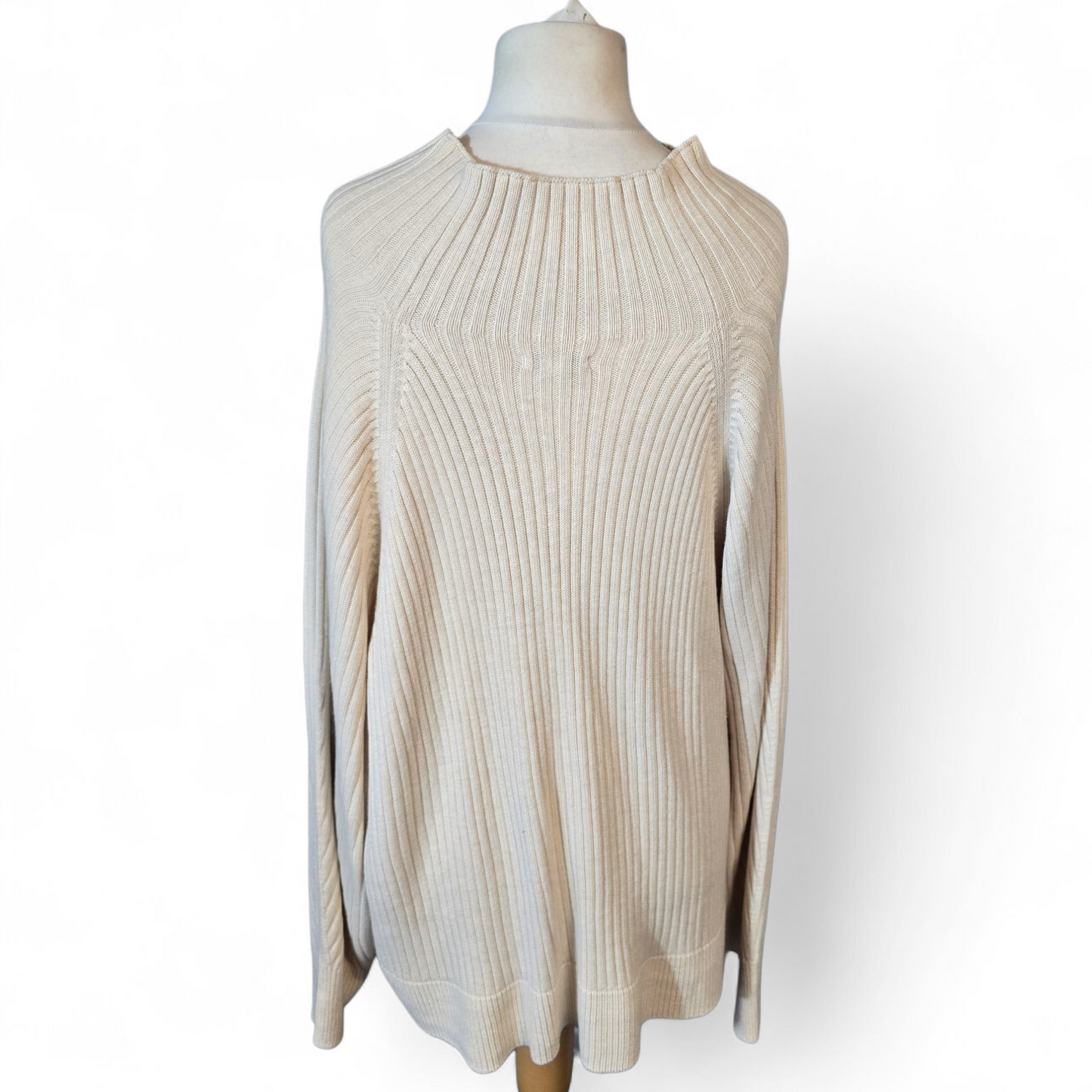 Daily Ritual Cream Ribbed Knit Jumper – Size 3XL (UK size 24/26) – High Neck Relaxed Fit