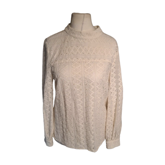 Warehouse Cream Crochet Sheer High Neck Blouse – Size 12