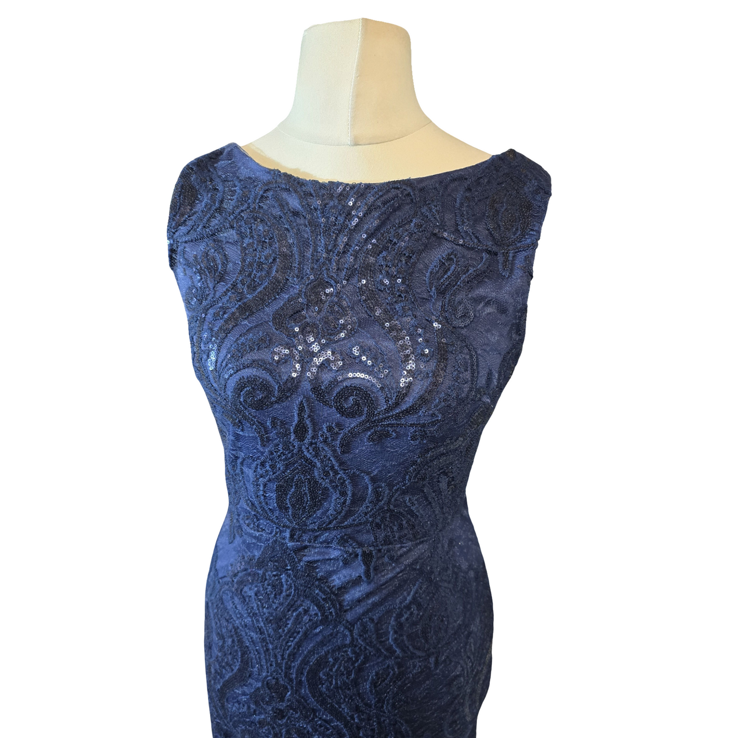 Quiz Navy Sequin Lace Maxi Evening Dress – Formal Occasion Gown – Size 10