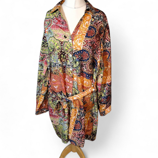 Boohoo Multicoloured Patterned Belted Shirtdress – UK size 18