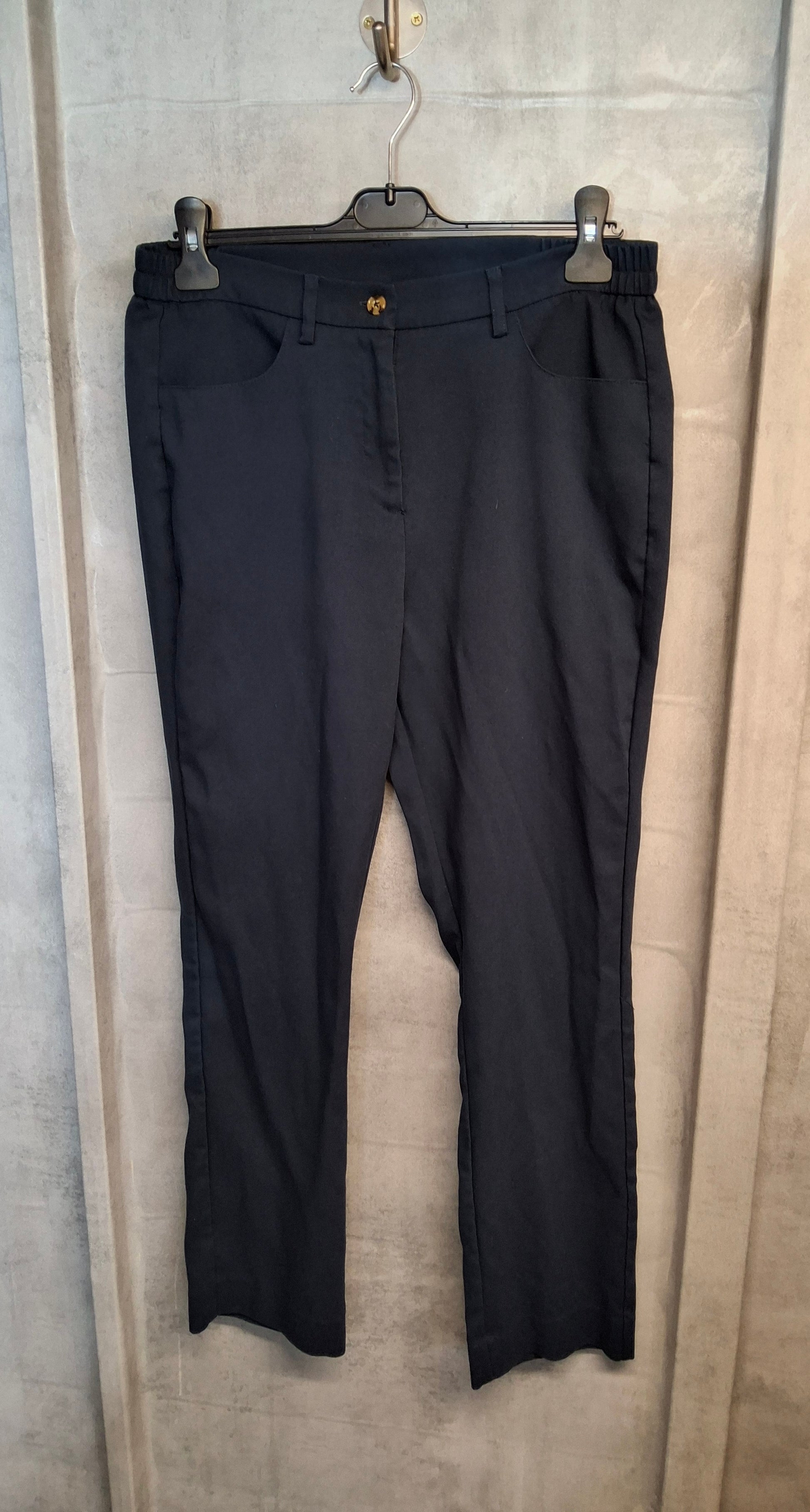 Cotton Traders Navy Straight Leg Trousers – Size 12 – Elasticated Sides – Polyester Viscose
