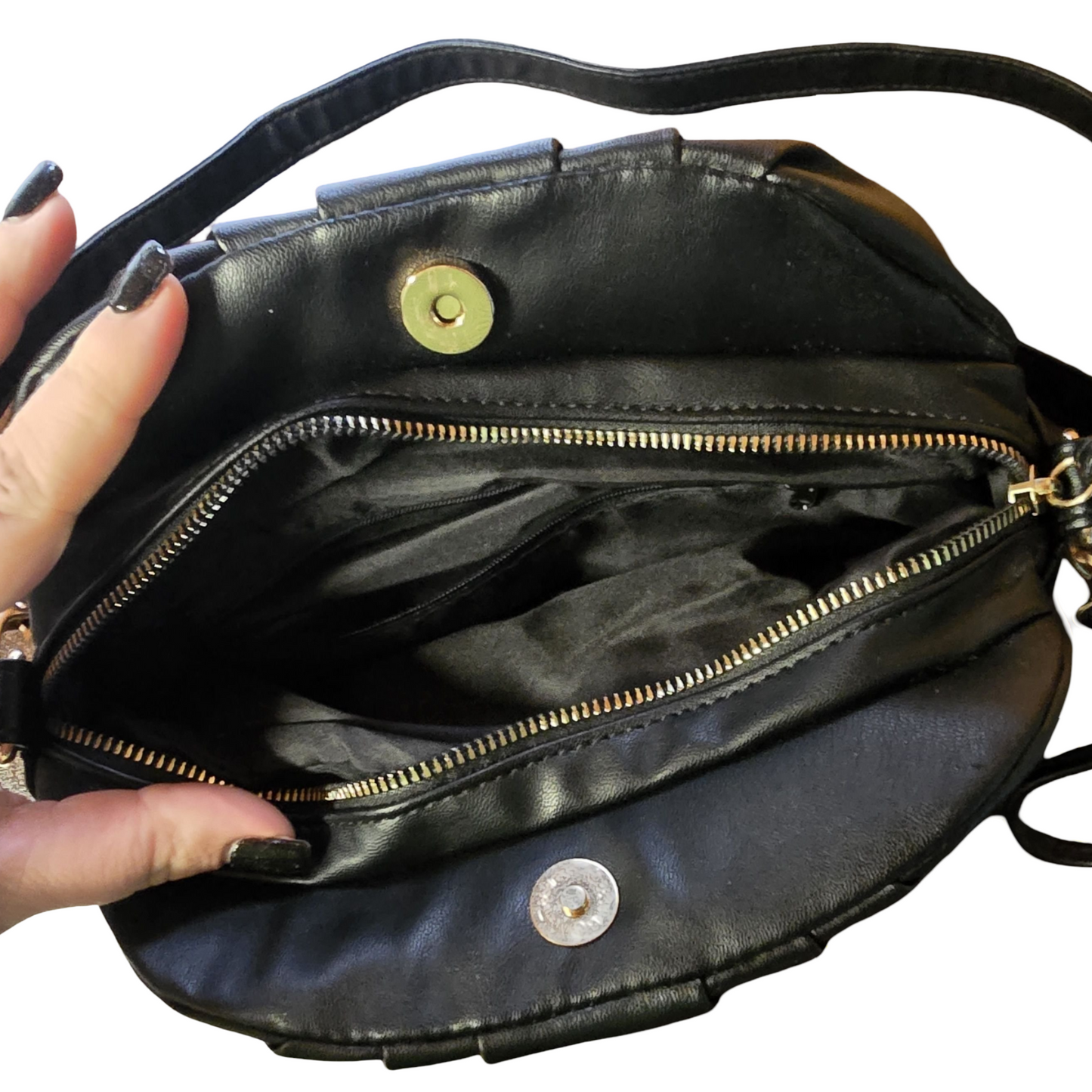 Matalan Black Pleated Shoulder Bag – Adjustable Strap, Zip & Popper Closure, 24x18cm