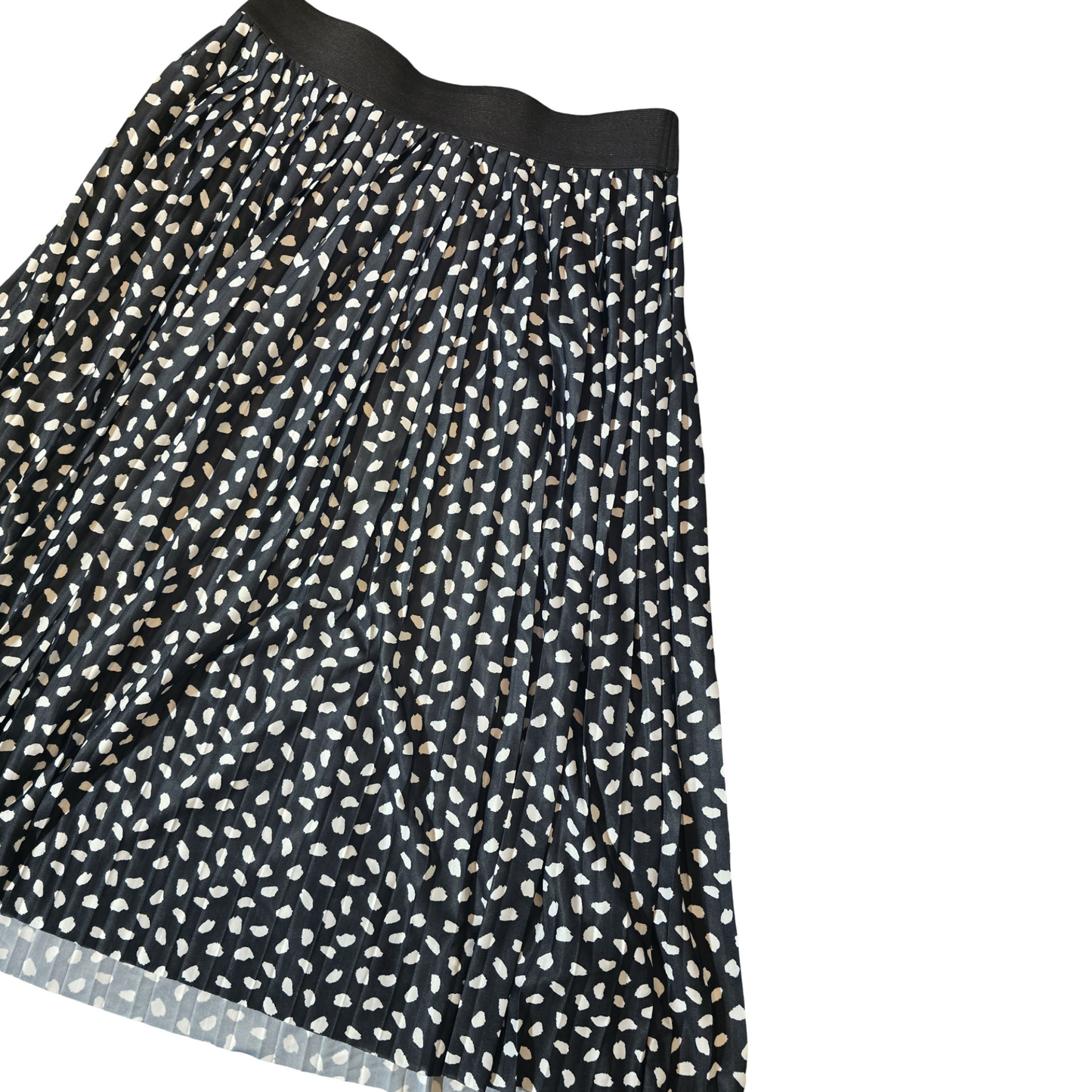 Lipsy Black & White Pleated Midi Skirt – Size 12 – Floaty, Spotty & Fabulous