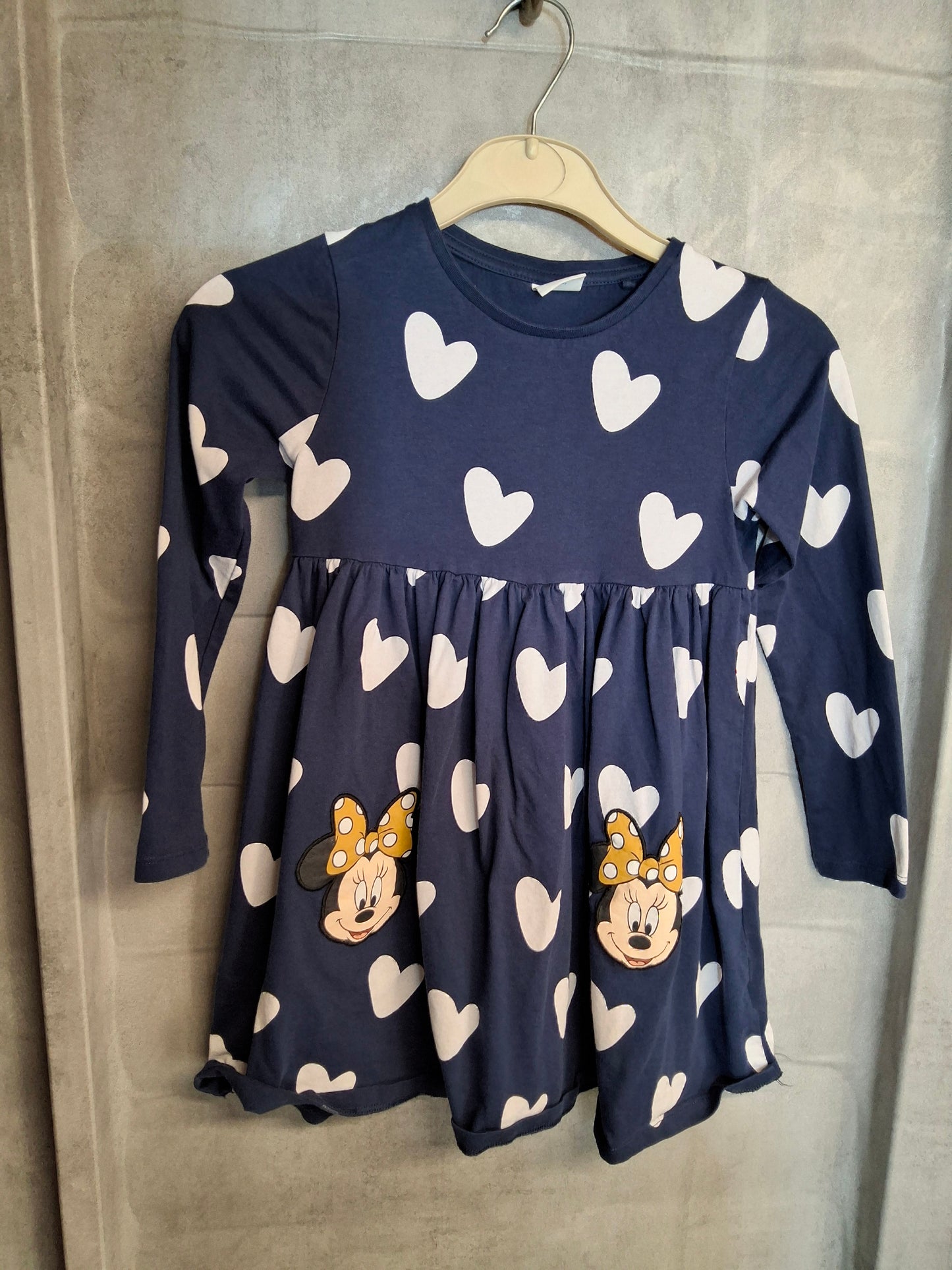 F&F Disney Navy & White Heart Print Dress – Girls 6-7 Years – 100% Cotton