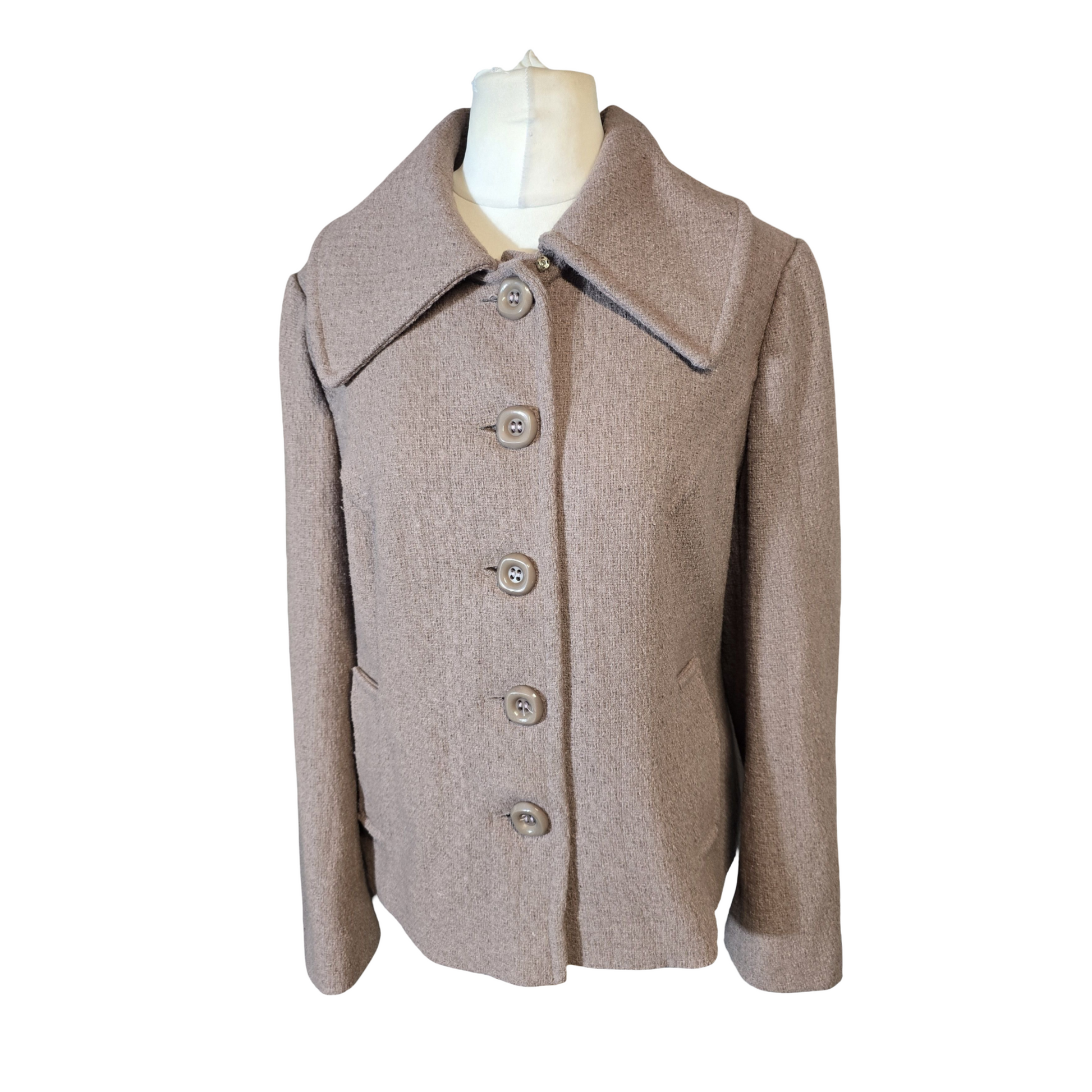 BM Beige Textured Peacoat – Size 18 (Mid Length)