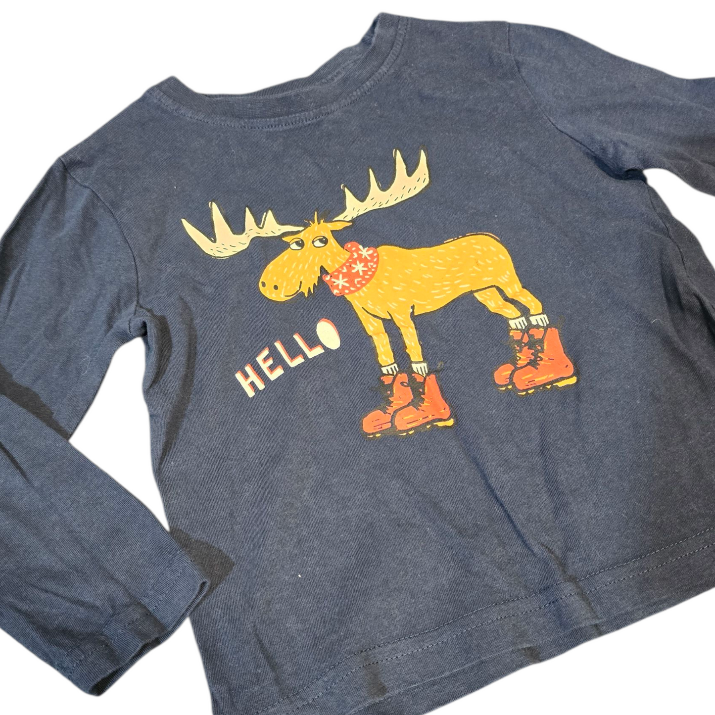 Primark Navy “Hello Moose” Long Sleeve Tee – 3–4 Years