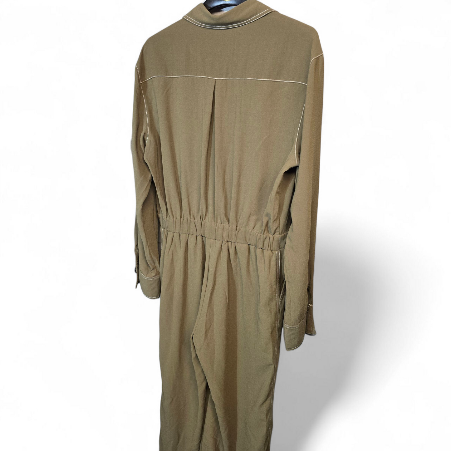 Elli White Khaki Green Utility Jumpsuit – Size L (UK size 12) – Flared Leg & Chest Pockets