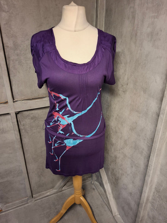 FatFace Purple Bird Print Modal Tee with Silk Trim – Size 10/12