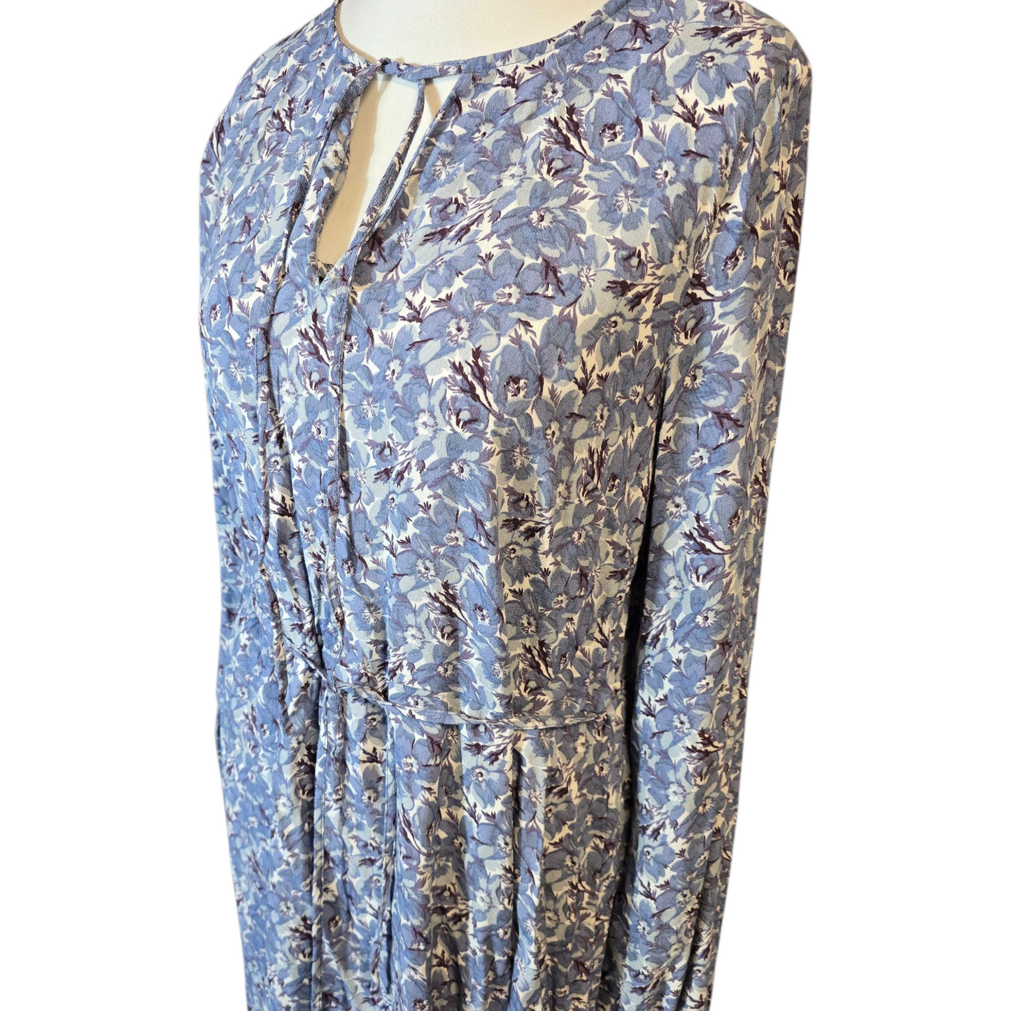 Next Blue & White Floral Maxi Dress – Size 12 – Long Sleeves, Belted