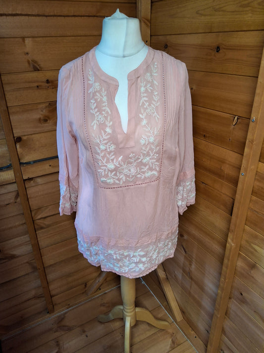 Monsoon Light Pink Embroidered Blouse – Size 12 – 100% Viscose – NWT RRP £49