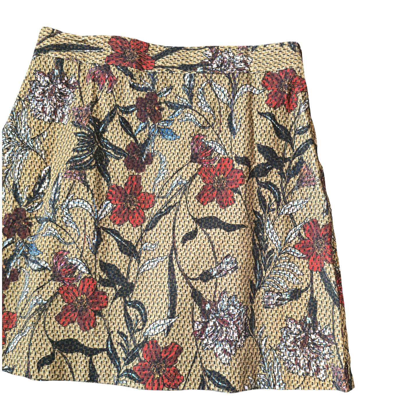 Zara Basics Beige Suede-Style Mini Skirt – Floral Print, Size S (UK size 6/8)