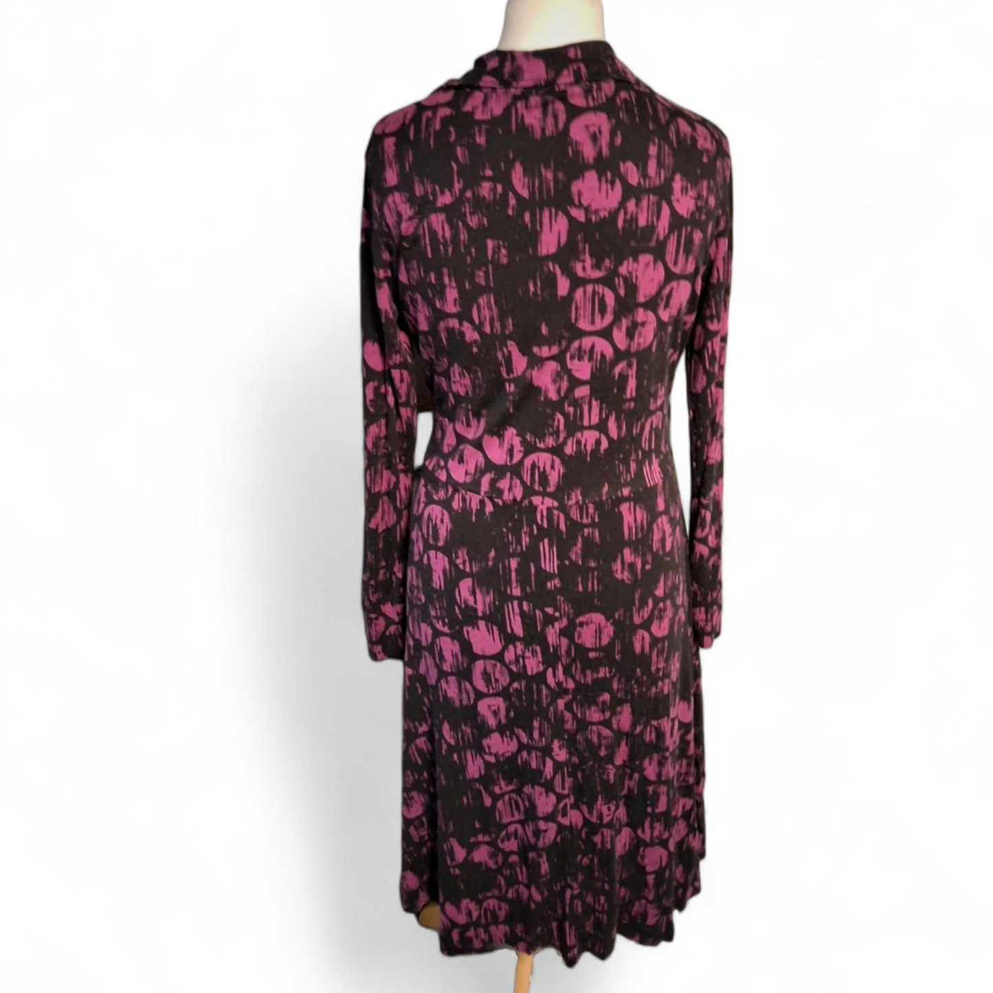 Artigiano Black & Purple Collared Midi Dress – Size 14 (Fits size 14/16)