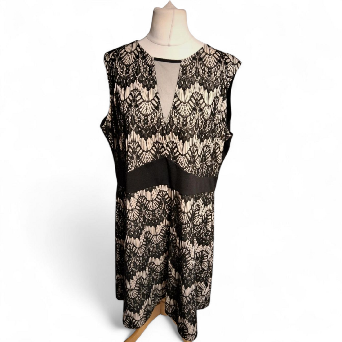 Simply Be Black & Nude Lace Midi Dress – Size 24 – Sleeveless Elegant Style