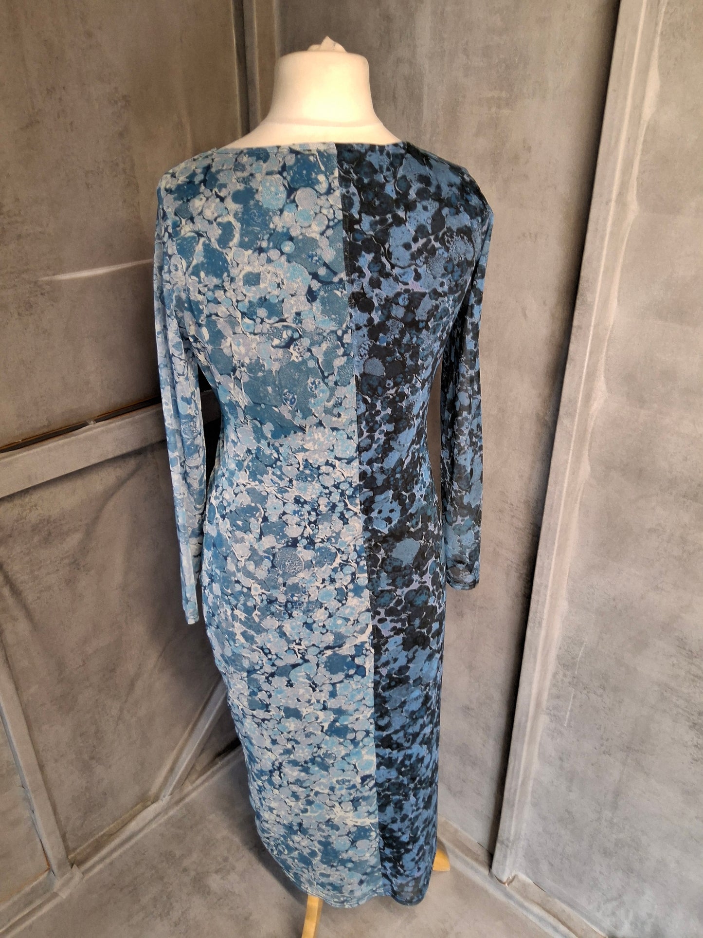 Warehouse Petite Blue Ruched Midi Dress – Size 14