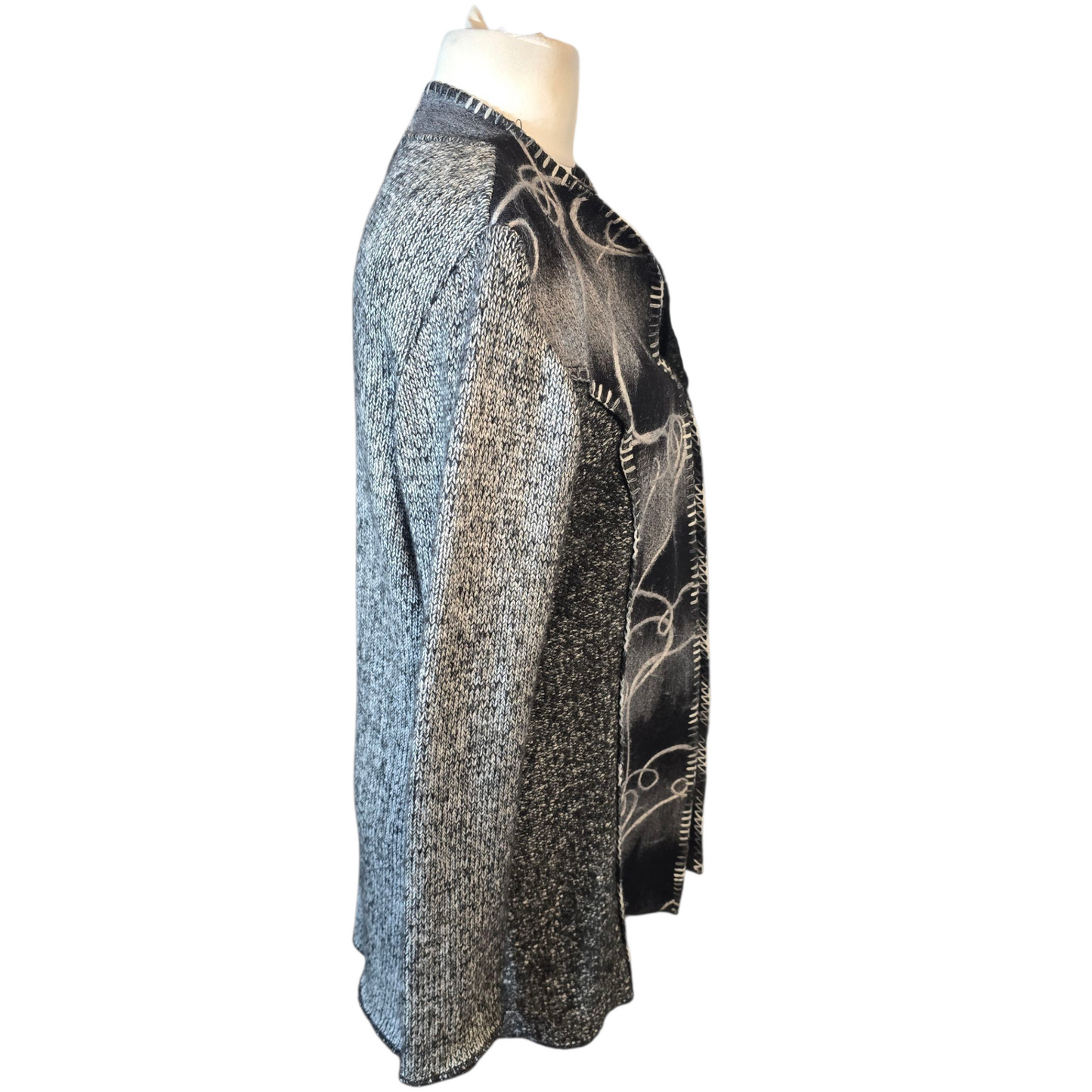 Klass Grey & Black Patterned Open Midi  Cardigan – UK Size 16