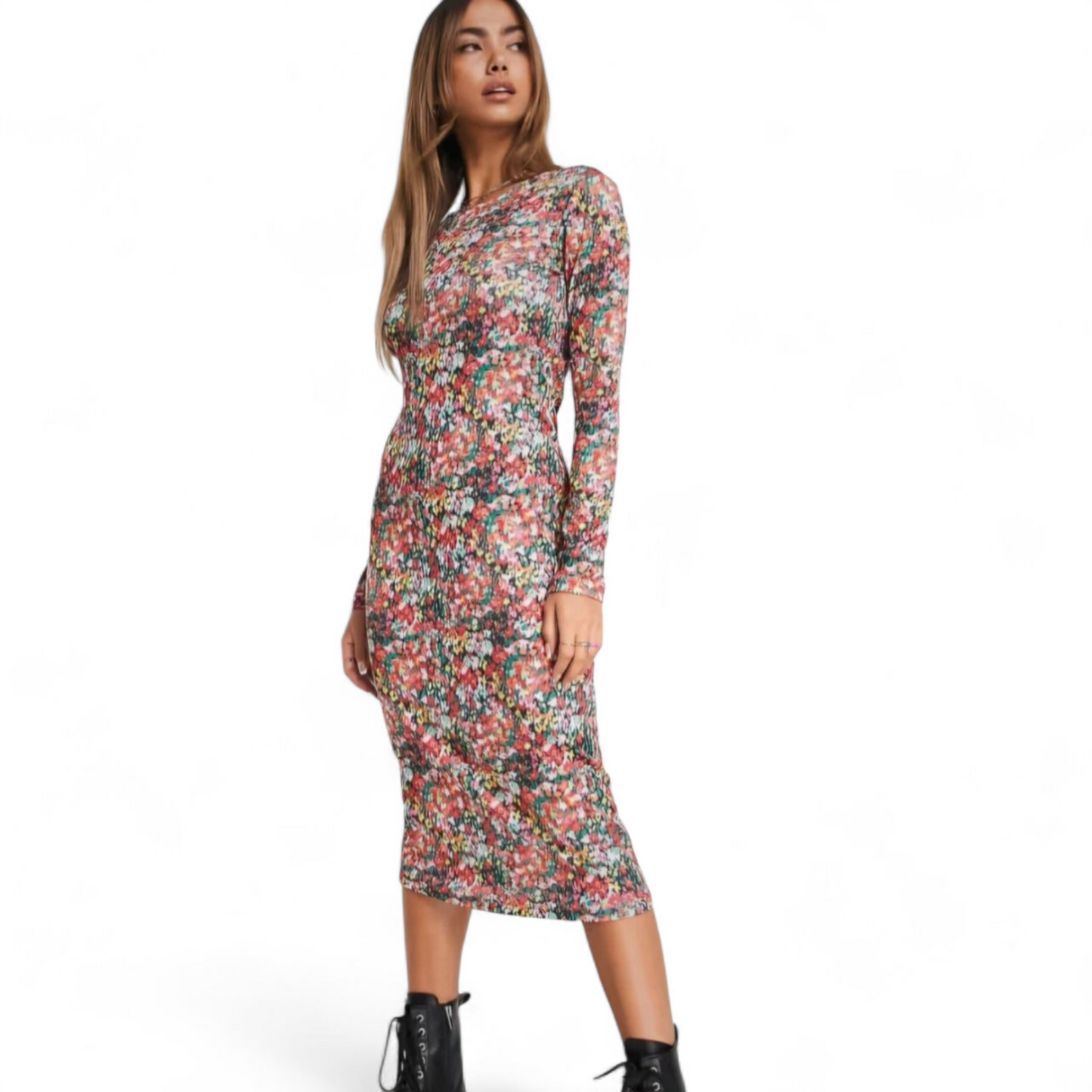 Pieces Floral Bodycon Midi Dress – Size 2XL (UK size 14/16)