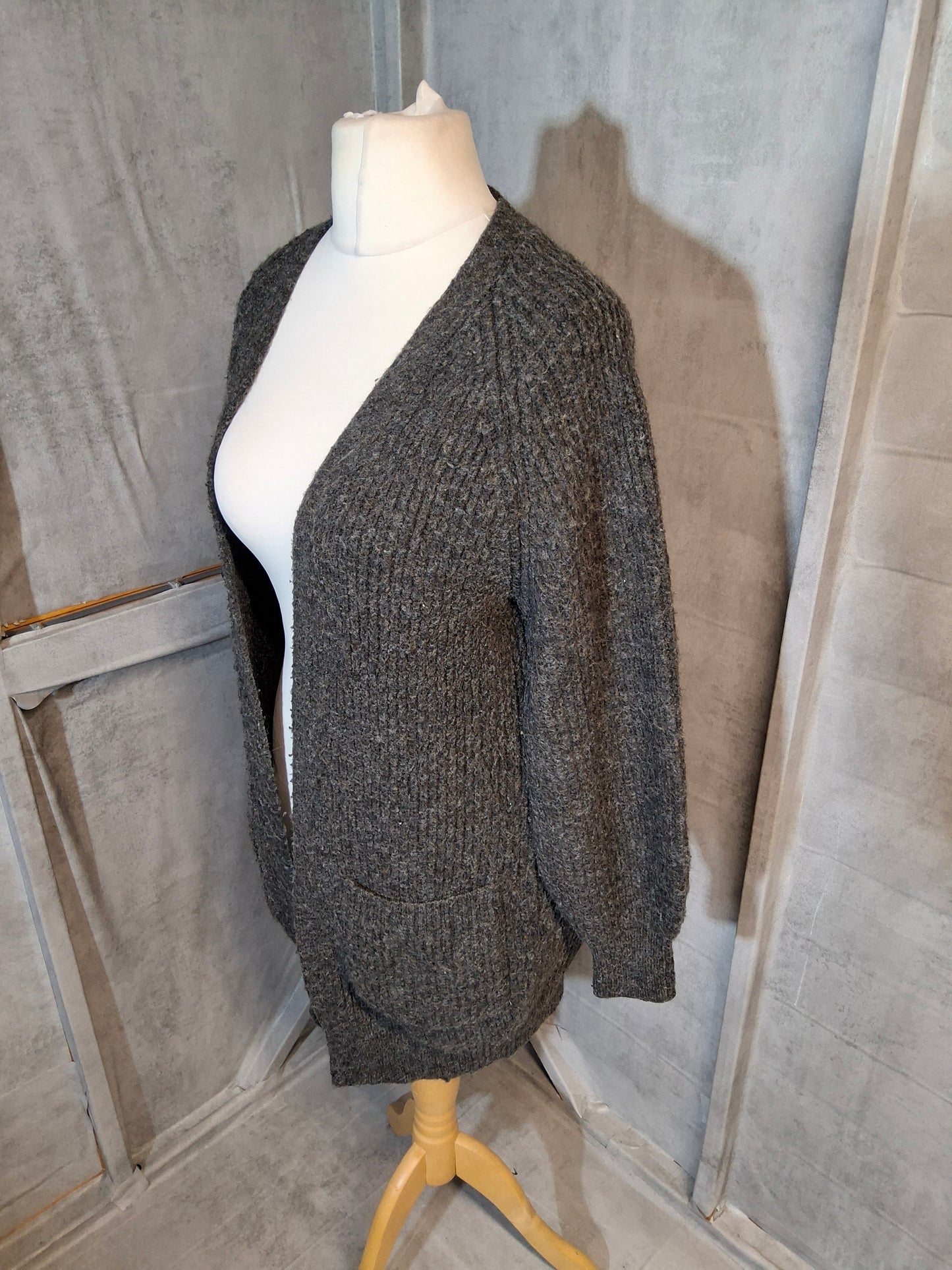 F&F Grey Chunky Knit Open Midi Cardigan – Size 16/18 – Polyester/Acrylic