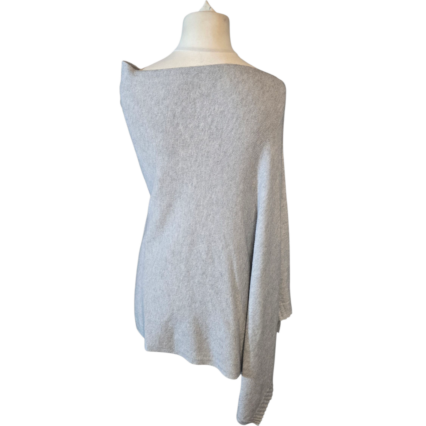 Grey Relaxed Knit Poncho – One Size (UK size 12–20) – Viscose Wool Blend