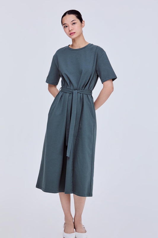 Khaki Green Iora Midi Dress – Belted, Pockets, Size 12