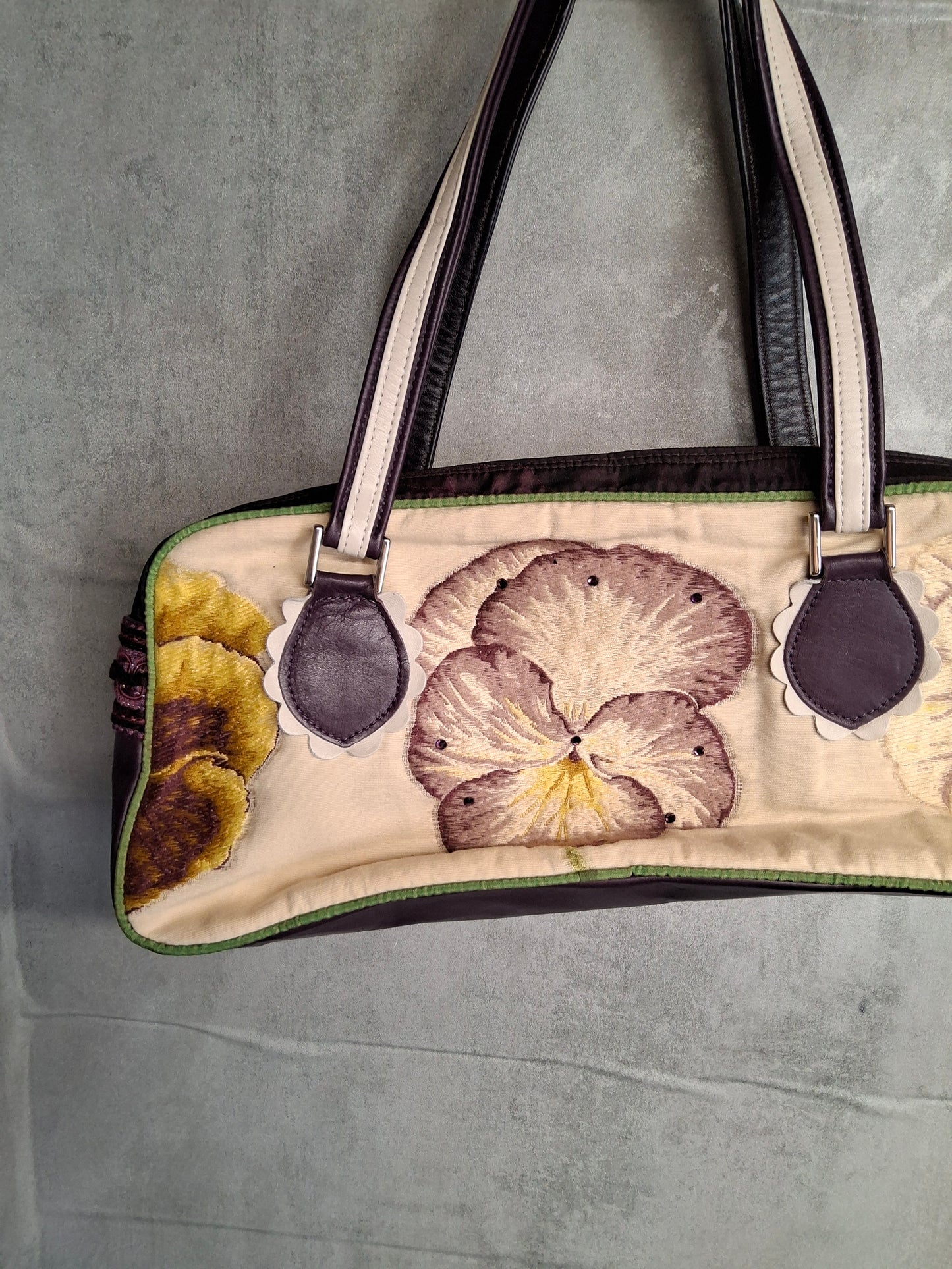 Spencer & Rutherford Purple & Gold Geometric Floral Handbag – Medium