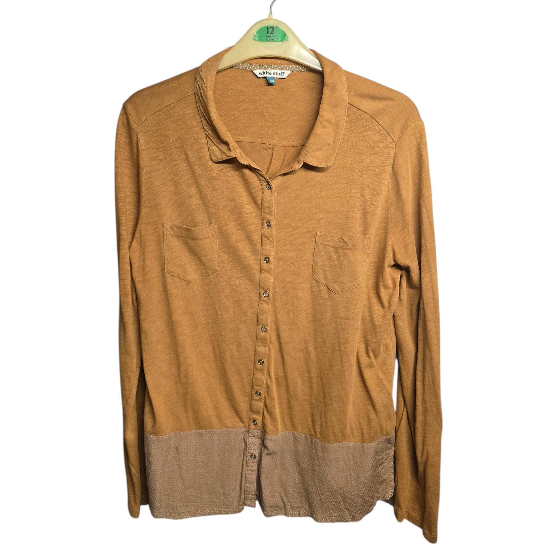 White Stuff Mustard & Beige Relaxed Fit Blouse – Size 12 – 100% Cotton