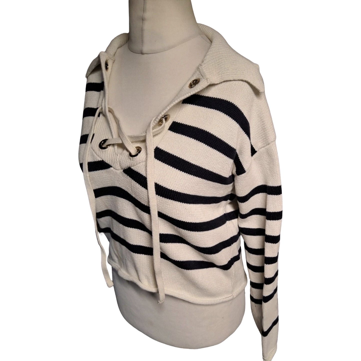 Primark White & Black Striped Cropped Cotton Jumper – Size 10/12