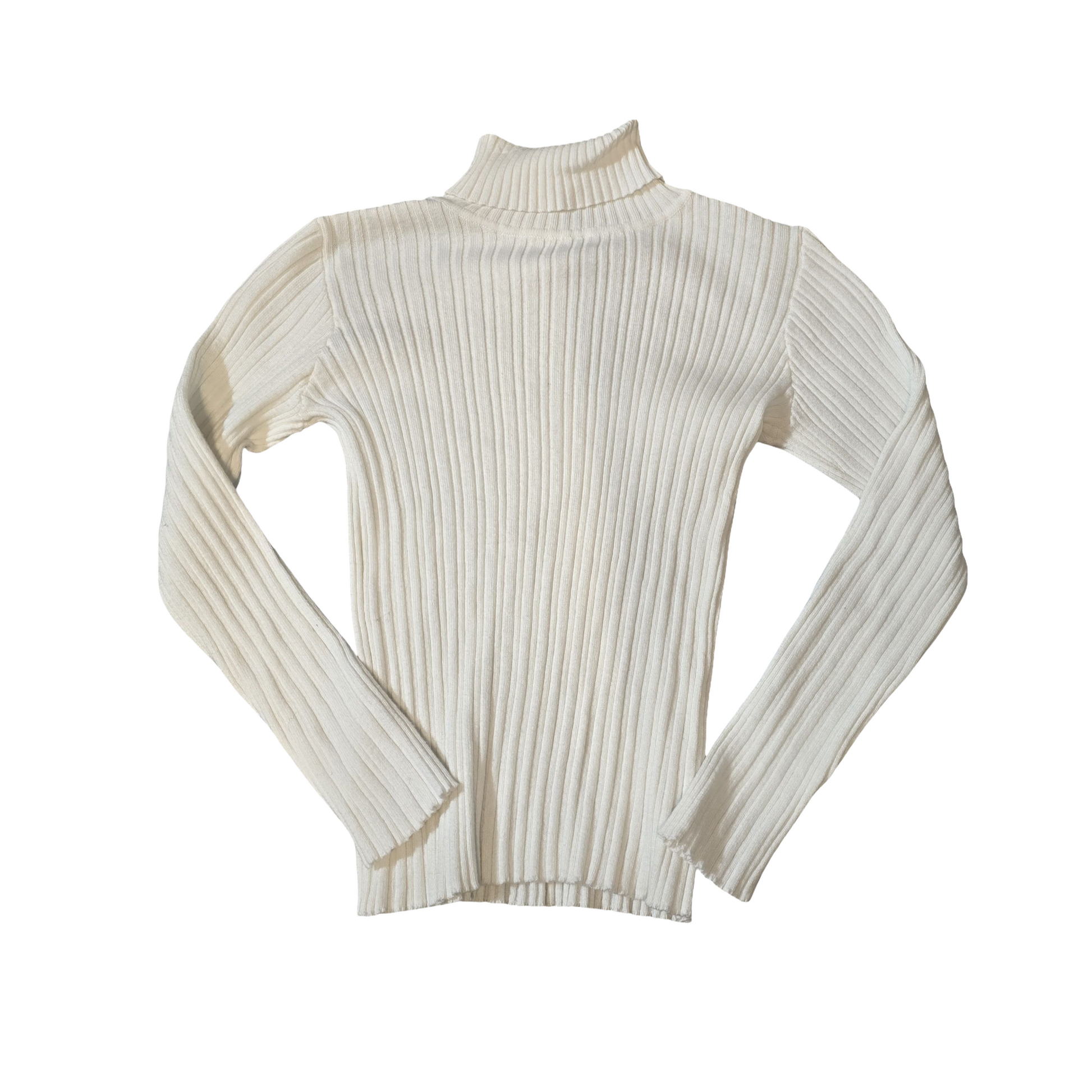 Nutmeg White Ribbed Turtleneck Top – Girls 8-9 Years – Cotton Polyester