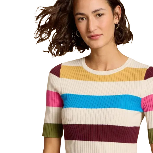 White Stuff Multicoloured Striped Lightweight Jumper – Size 18 – 100% Cotton