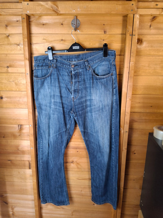 Levi's Men's 210 Straight Fit Jeans W38 L30 | Blue Denim | Red Tab | Button Fly | Slight Fray Hem
