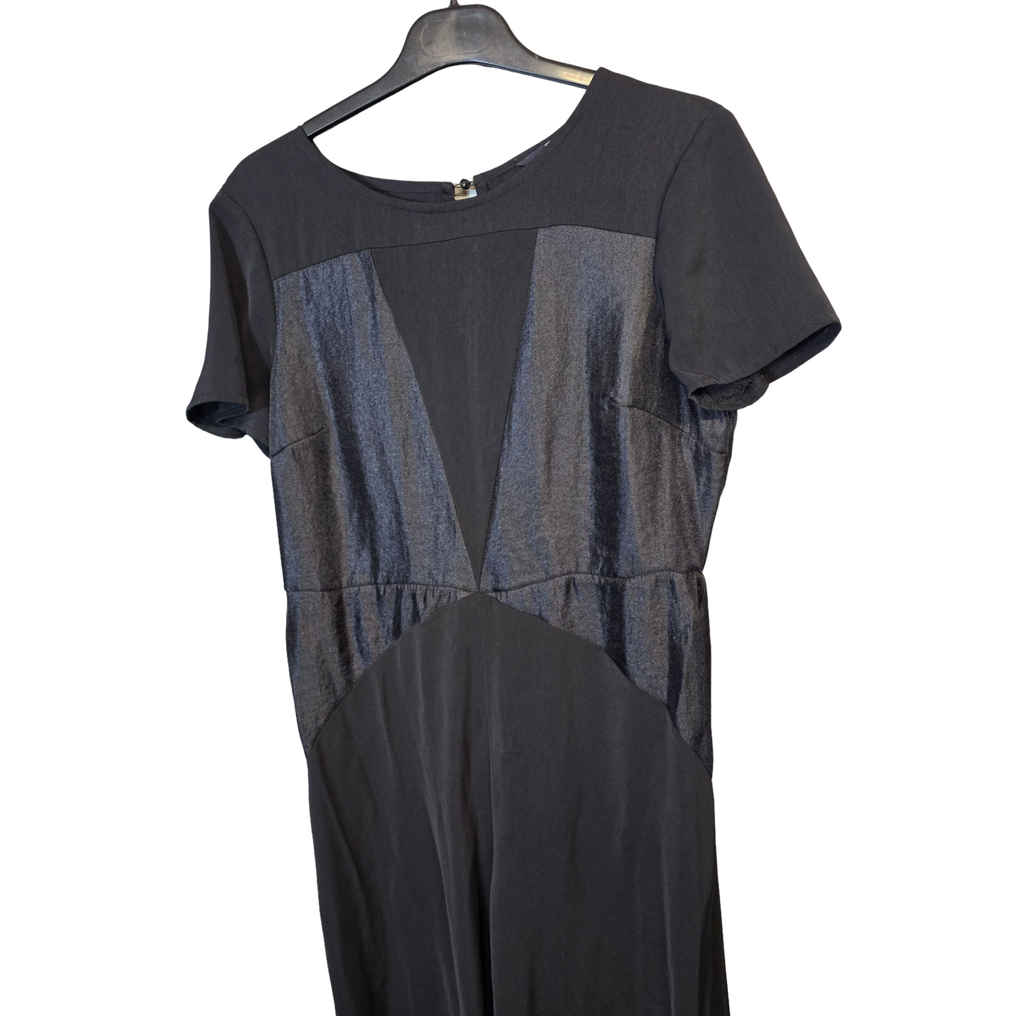 M&S Black Silky Short-Sleeve Flared Leg Jumpsuit – Size 12 Regular