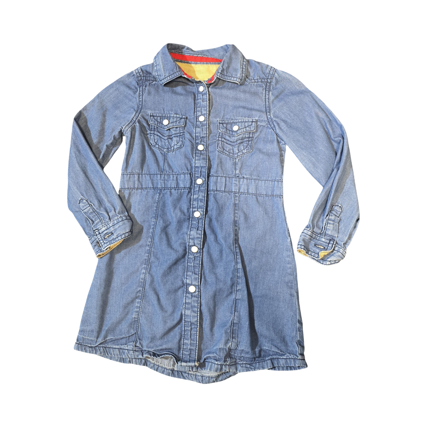 Mothercare Girls’ Blue Denim Dress – Age 5–6 Years – Long Sleeve Popper Style