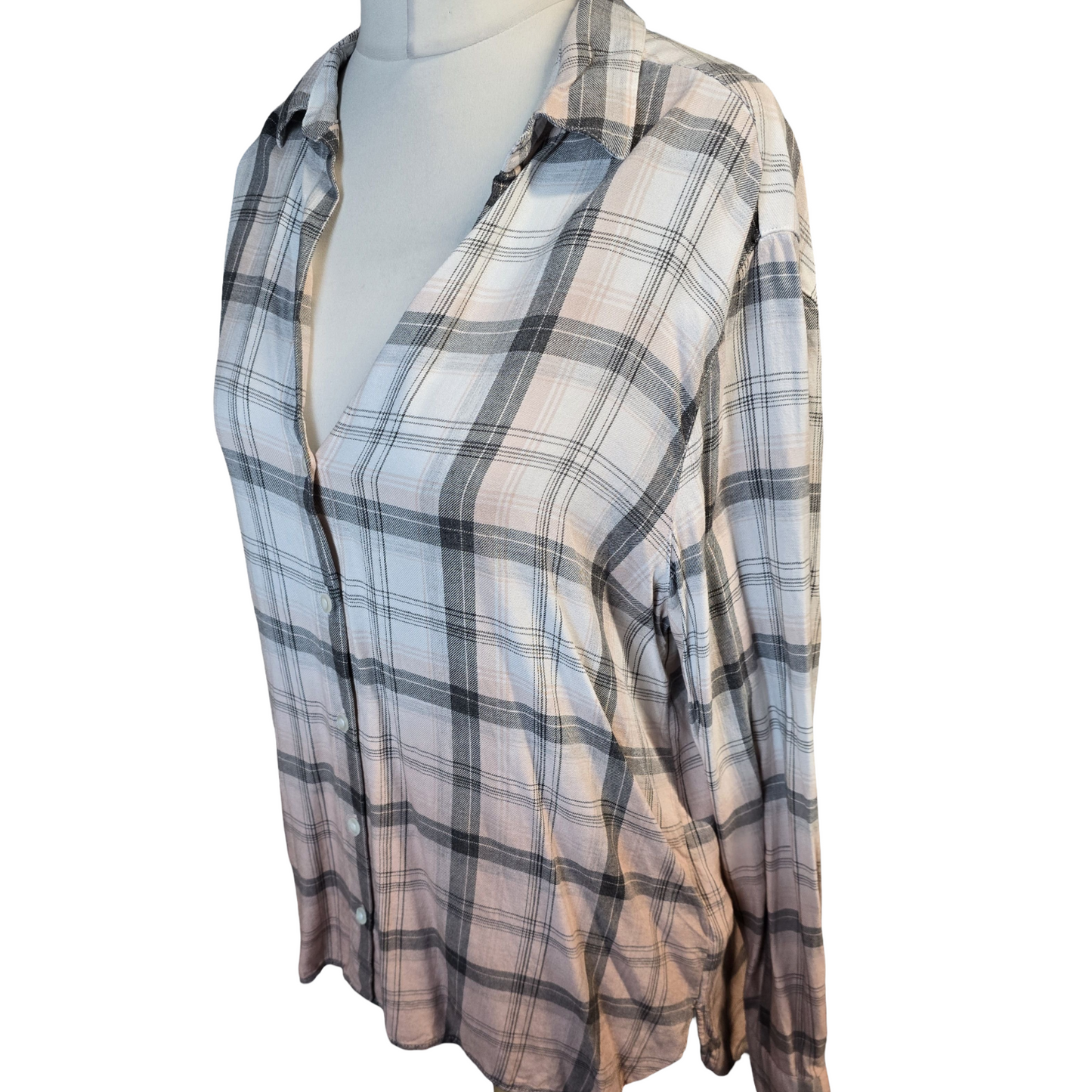 Next Coral & Cream Checked Ombre Oversized Shirt Size 14