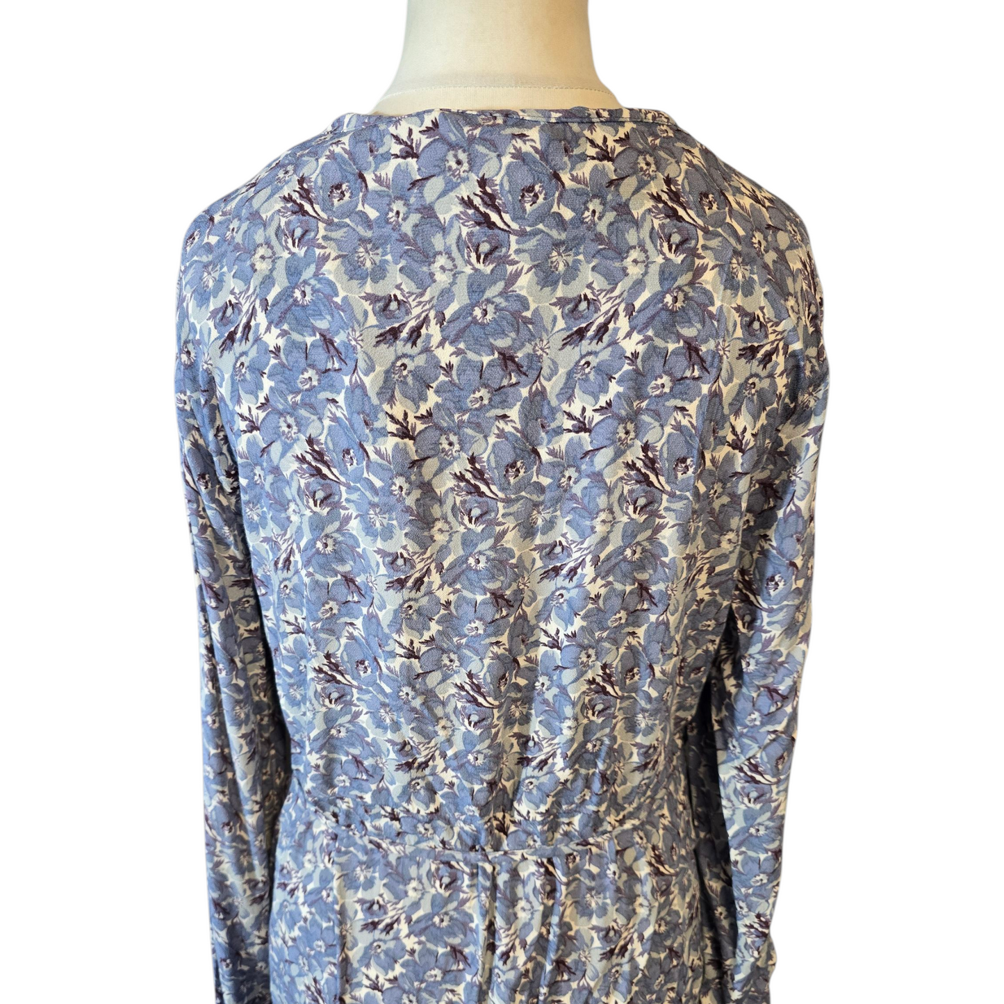 Next Blue & White Floral Maxi Dress – Size 12 – Long Sleeves, Belted
