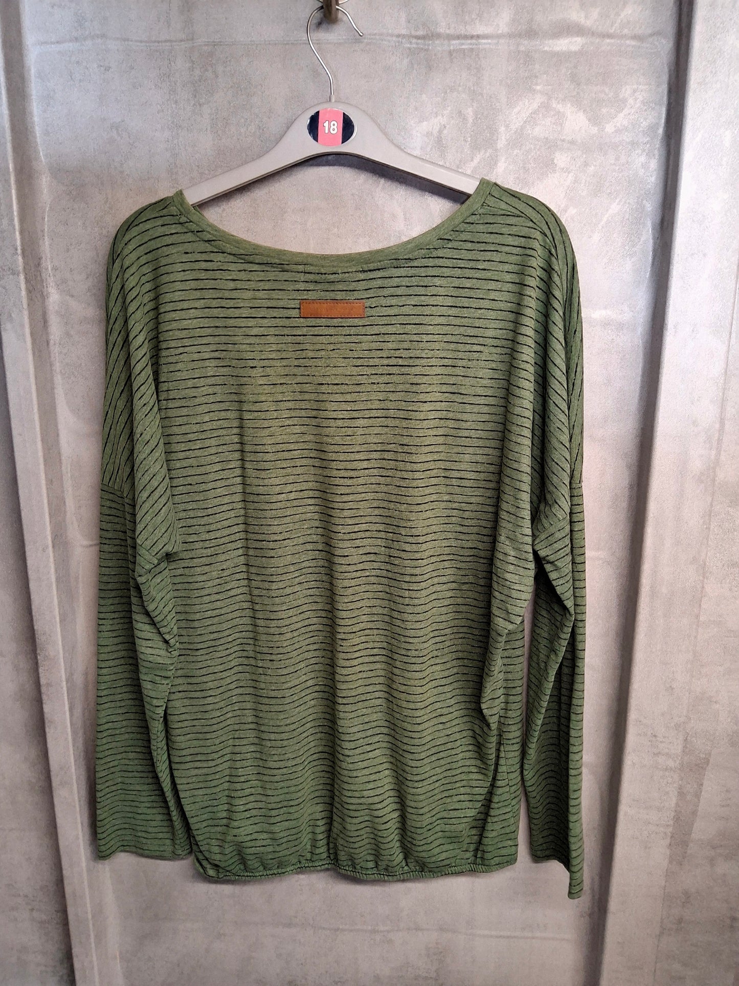 Naketano Green & Black Striped Long Sleeve Top – Size L (UK size 16) – Cotton & Polyester