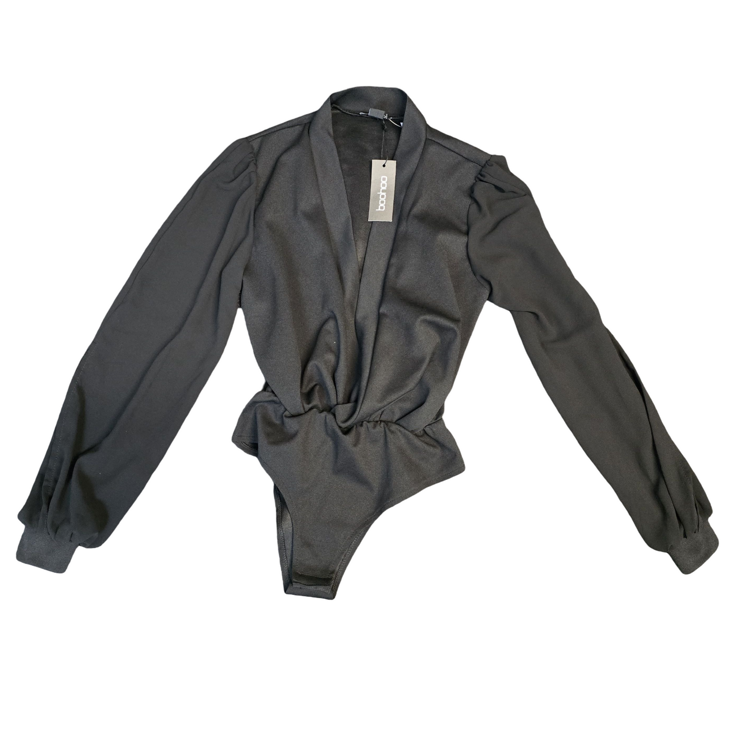 Boohoo Bodysuit Black Size 8 Sheer Sleeve Weekend New