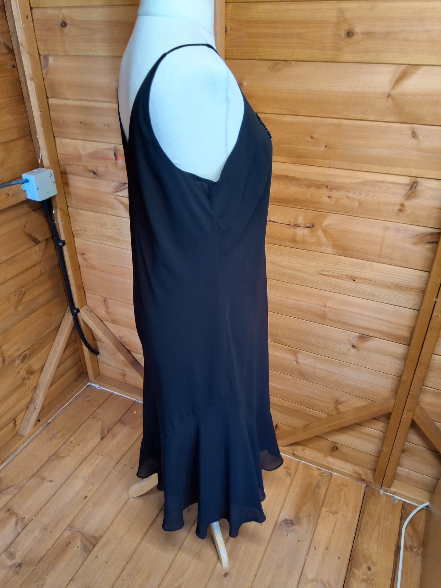 90s/Y2K Black Slip Dress Size 18 | Beaded Detail | Lined
