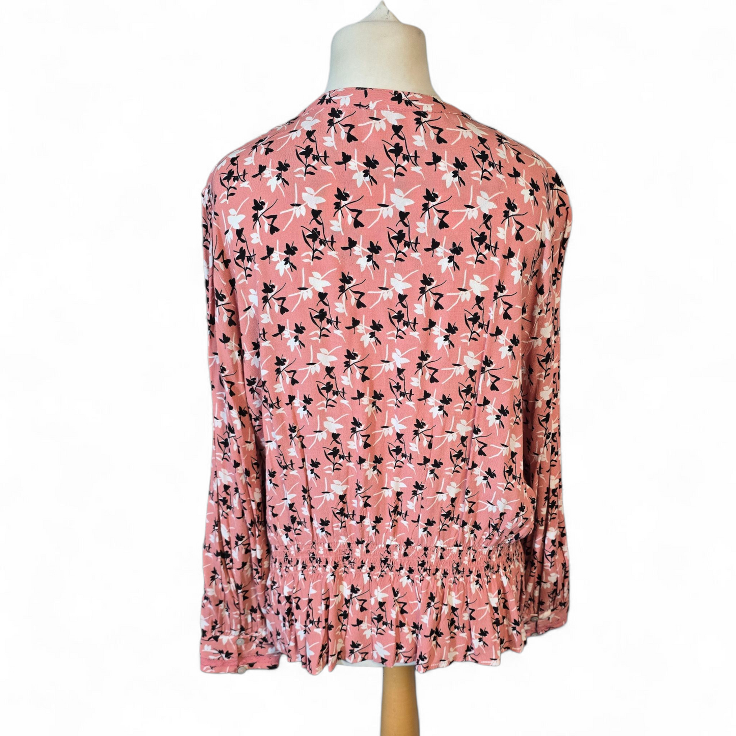 M&S Pink Floral Peplum Blouse – Size 18 – 100% Cotton Button Front