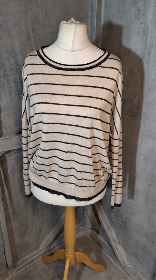 Next “My Perfect Jumper” – Beige & Black Glitter Stripe – Size 16 – Viscose Blend