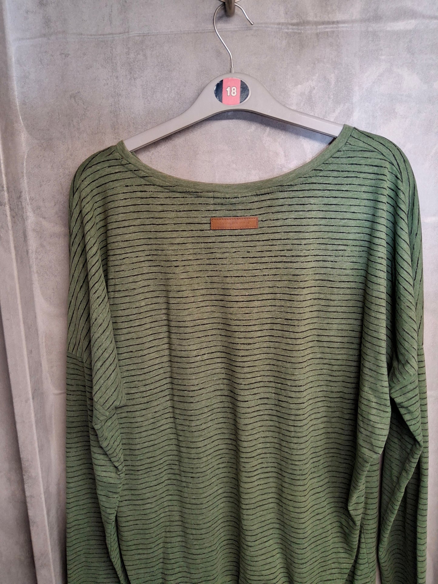 Naketano Green & Black Striped Long Sleeve Top – Size L (UK size 16) – Cotton & Polyester