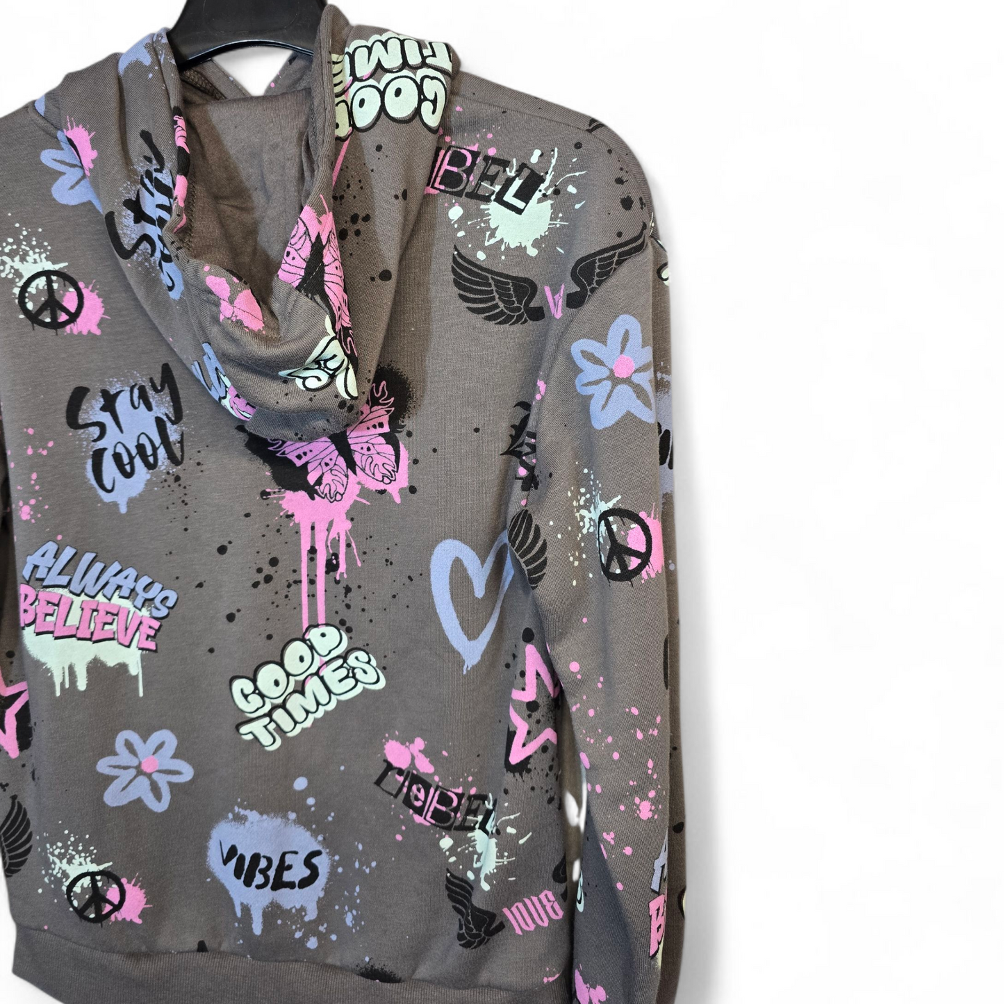 Primark Grey Graffiti Style Hoodie – Girls 10-11 Years