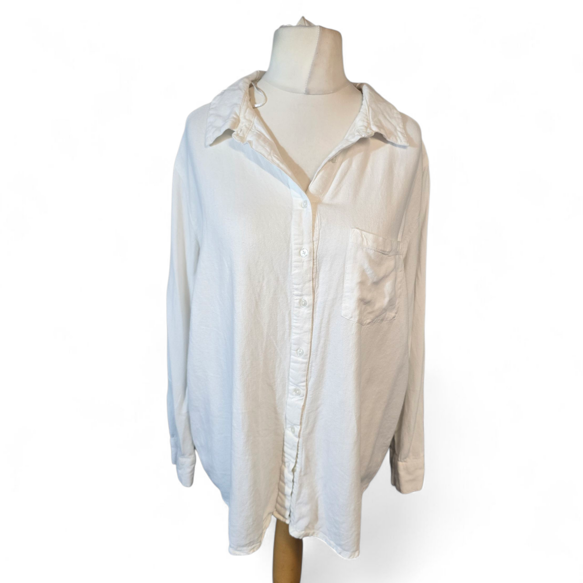 Bonmarché White Linen-Blend Shirt – Size 18 – Button Front with Chest Pocket