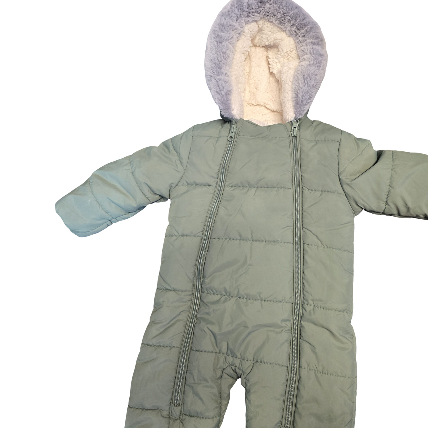 George Boys Khaki Green Fleece-Lined Snowsuit – Hooded – 6-9 Months