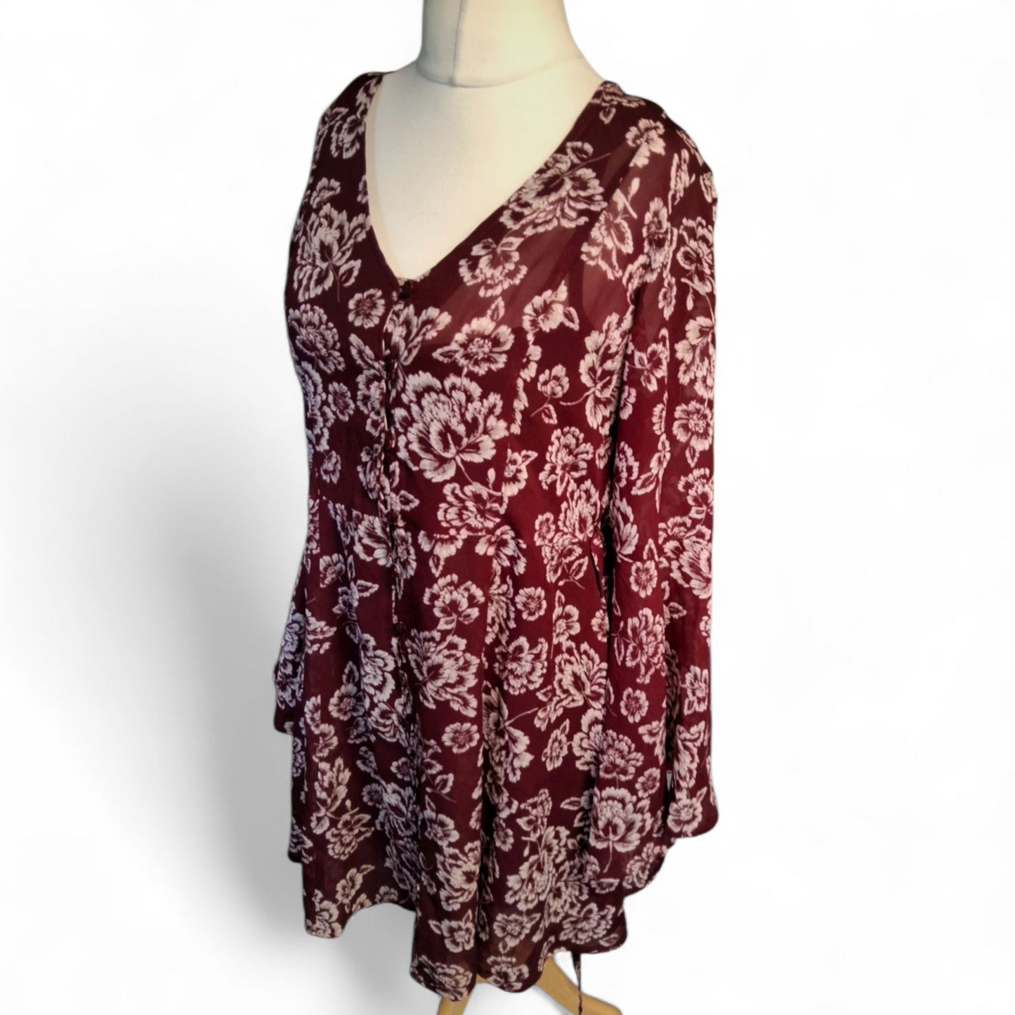 Brave Soul Burgundy & White Floral Dress – Size M (size 10/12)
