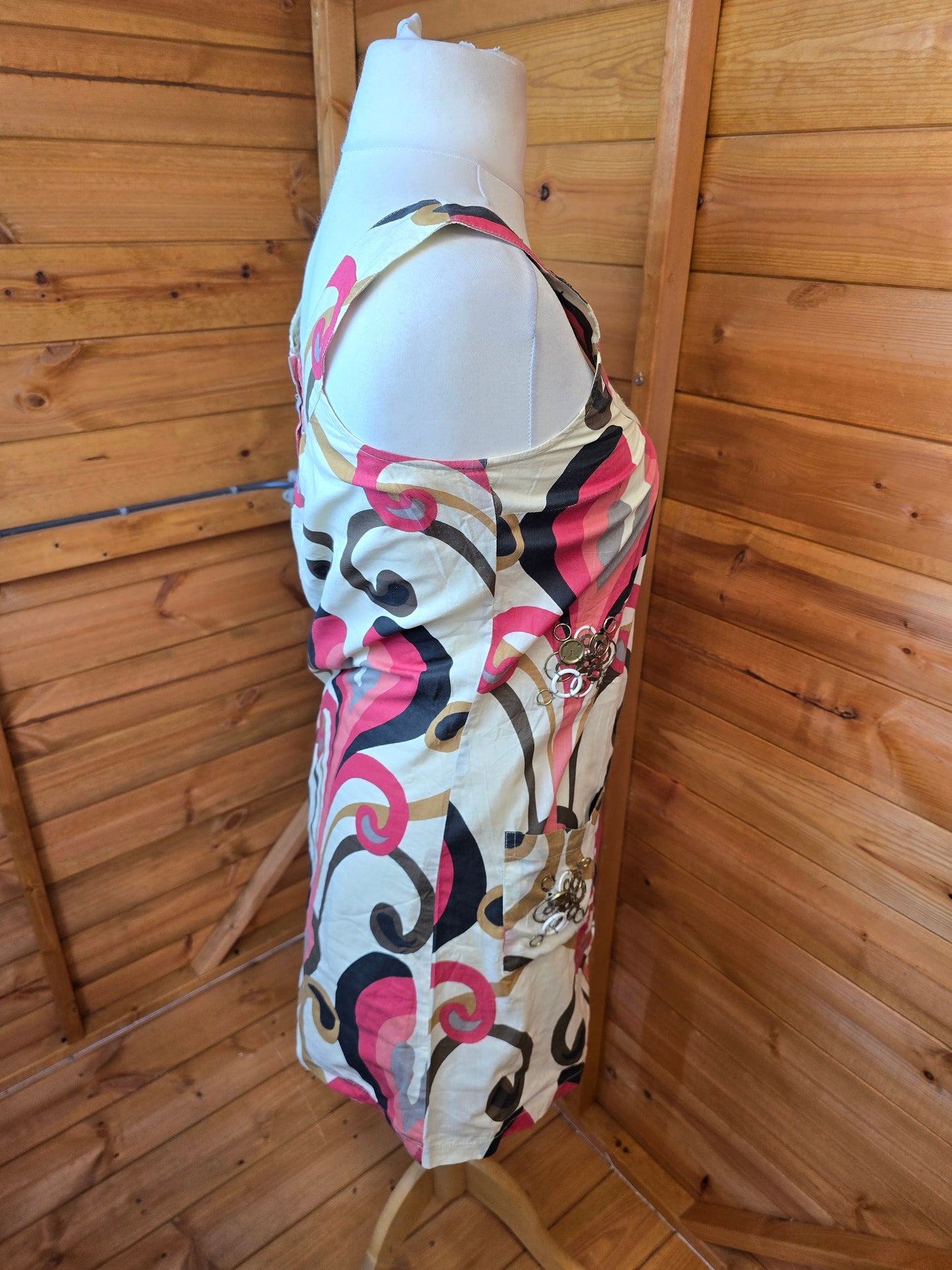 Y2K River Island Cream & Pink Mini Dress – Size 10, 100% Cotton