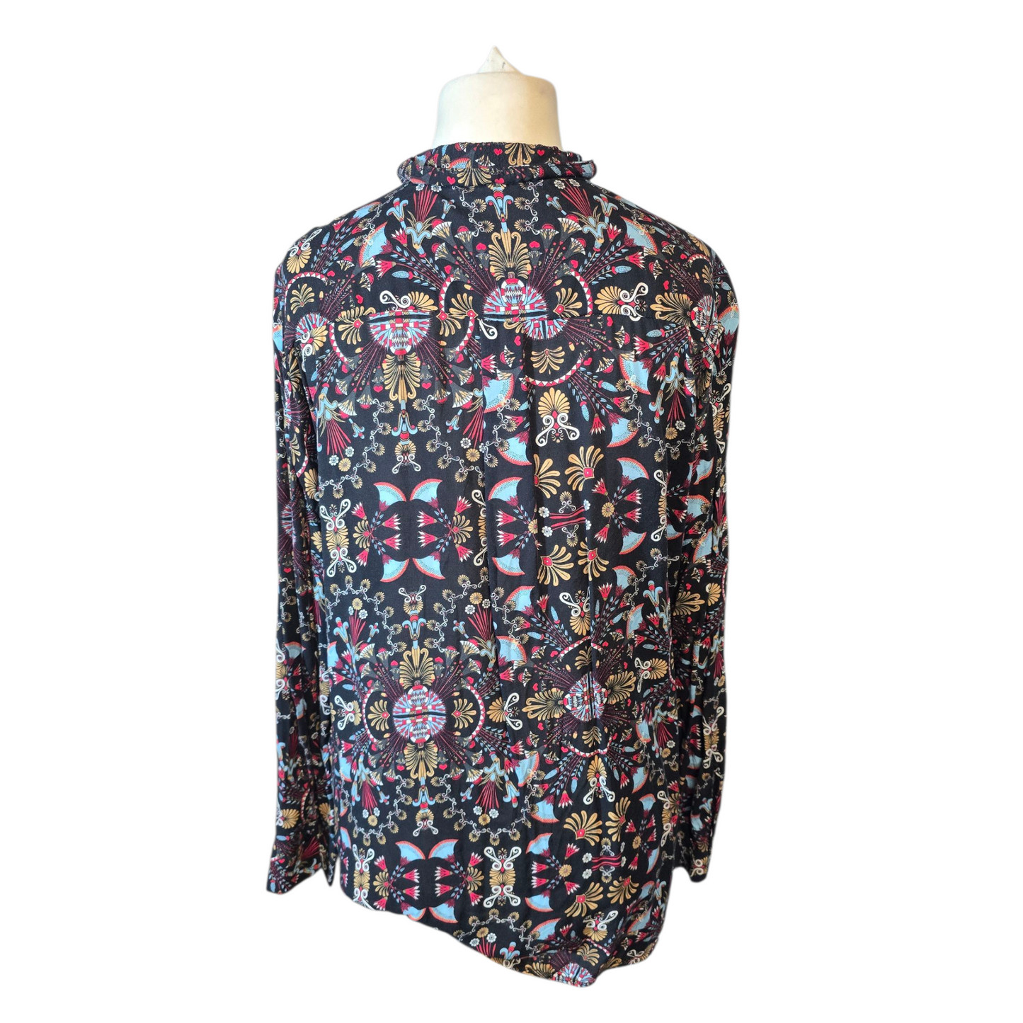 Mango Black Multicoloured Patterned Shirt – Long Sleeve, Size L (UK size 12)