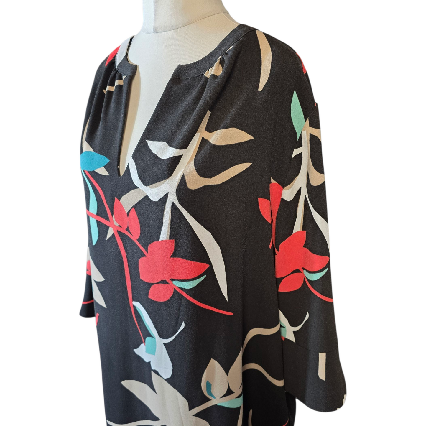 M&S Black Patterned Midi Dress – Size 22 – ¾ Sleeve