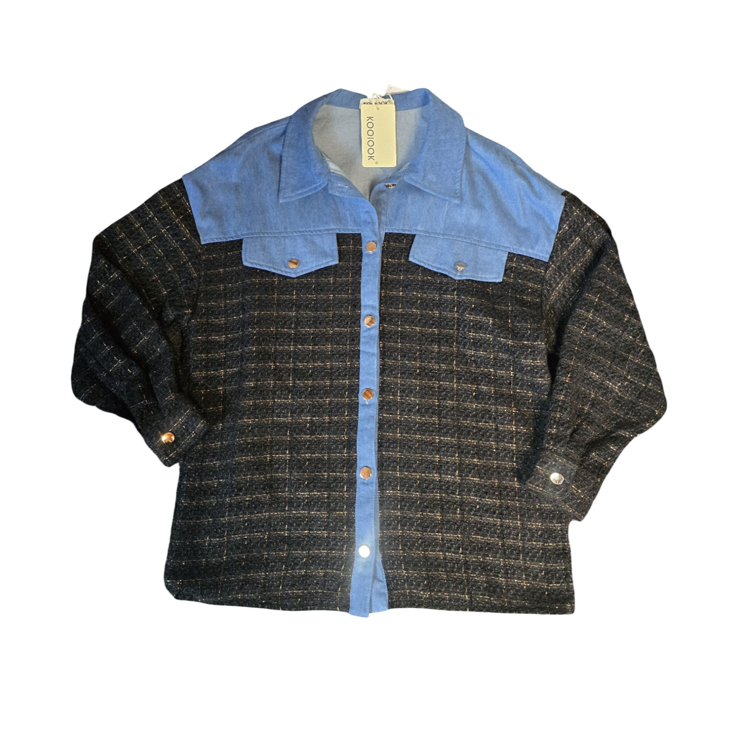 Koolook Shirt Blue & Black Med Size 12/14 Denim Everyday NWT