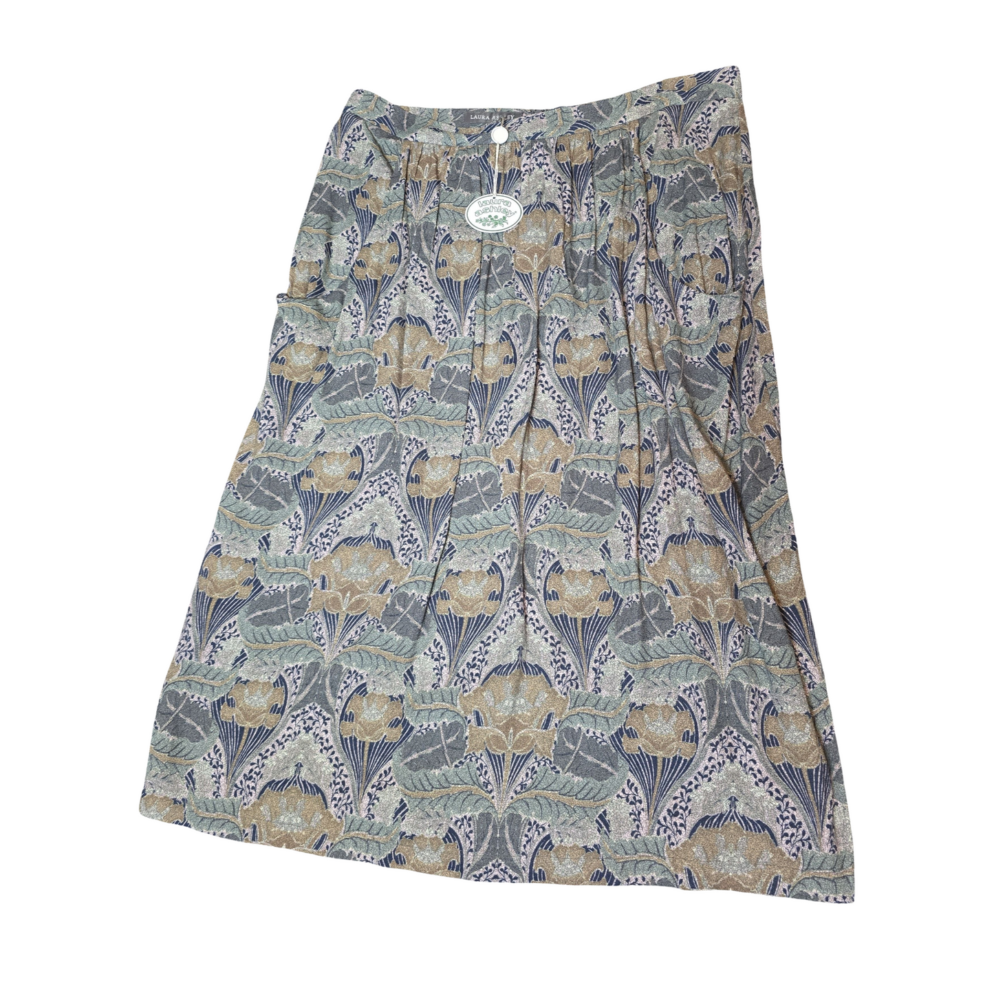 Laura Ashley Green Grey Floral Print Skirt – Size 12 – Viscose Lined