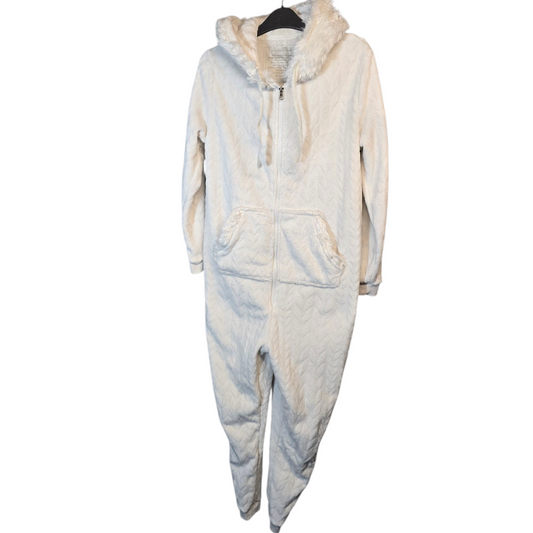 George White Fleeced Onesie with Teddy Bear Hood – Size M (UK size 12/14)