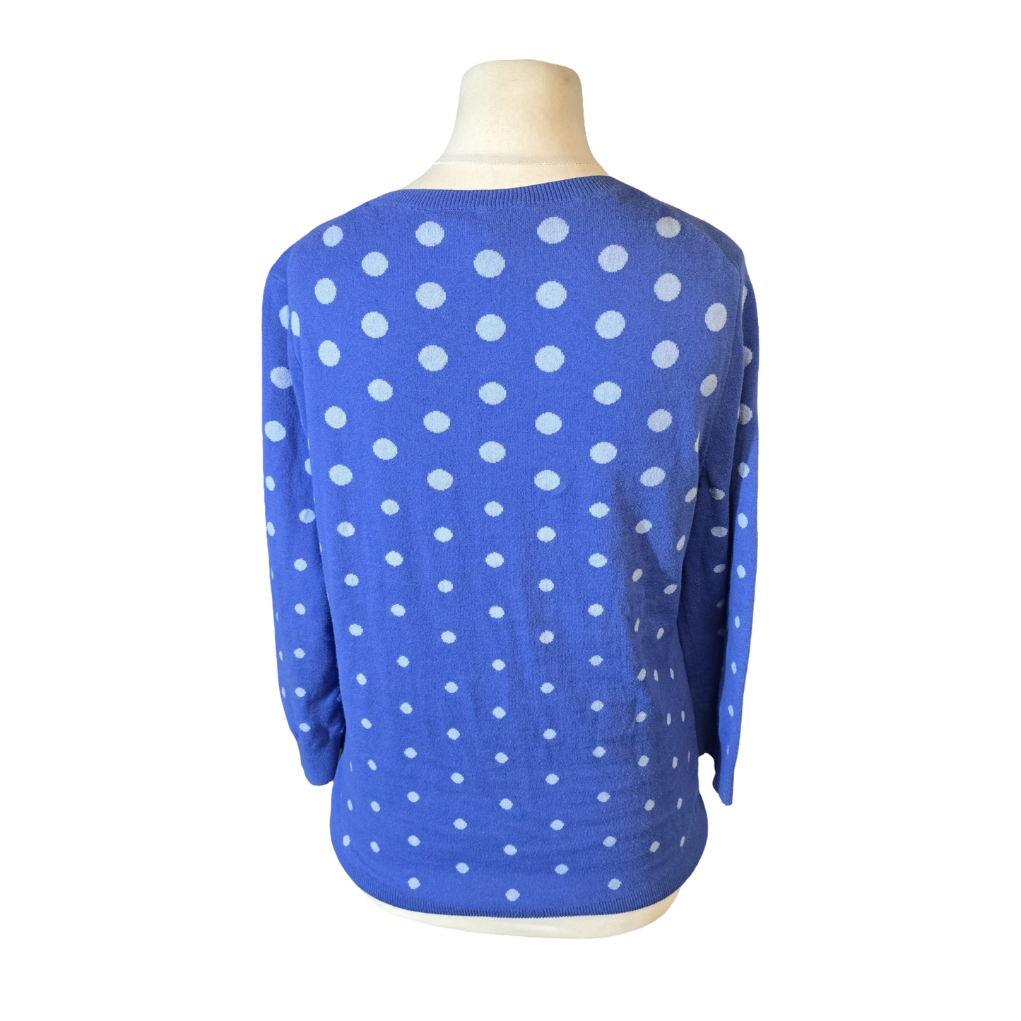 Talbots Blue Polka Dot Cotton Cardigan – Size L (size 12/14) – Button Up 3/4 Sleeve Knit